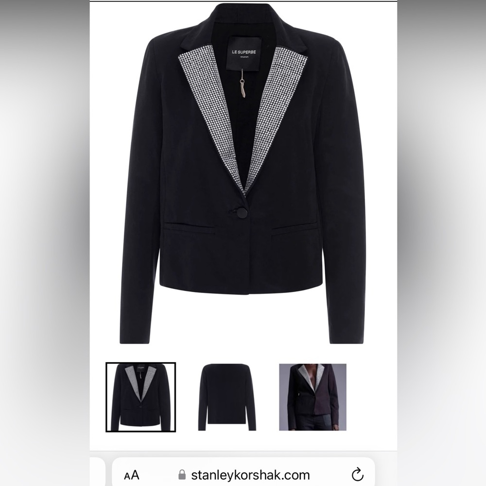 Le Superbe Washed Black Embellished Stellar Easy Tux Jacket in size 6. NWT